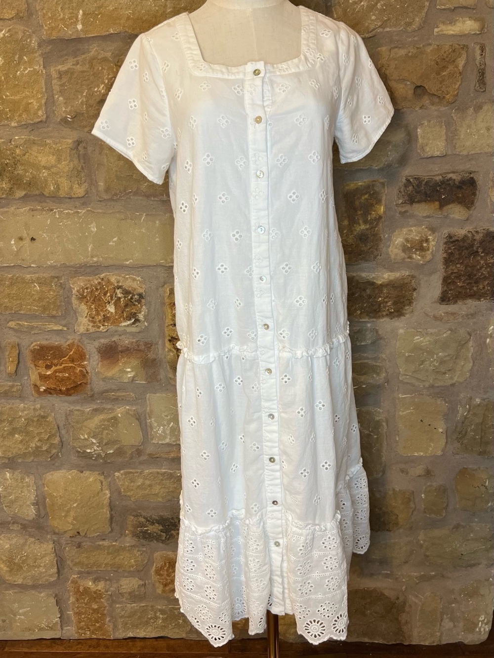 JP Irish X Roolee White Eyelet Midi Dress Size XS Cottagecore